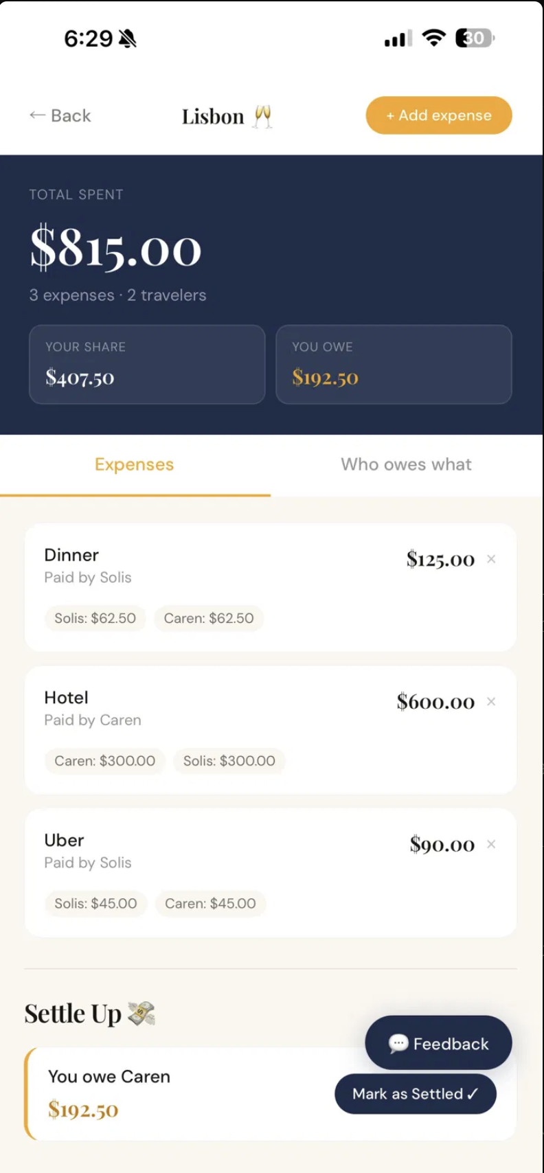 Group expense tracker screen