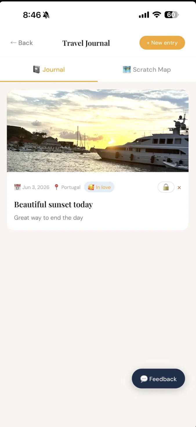 Travel journal screen