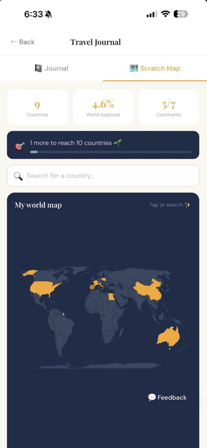 Scratch map of visited countries